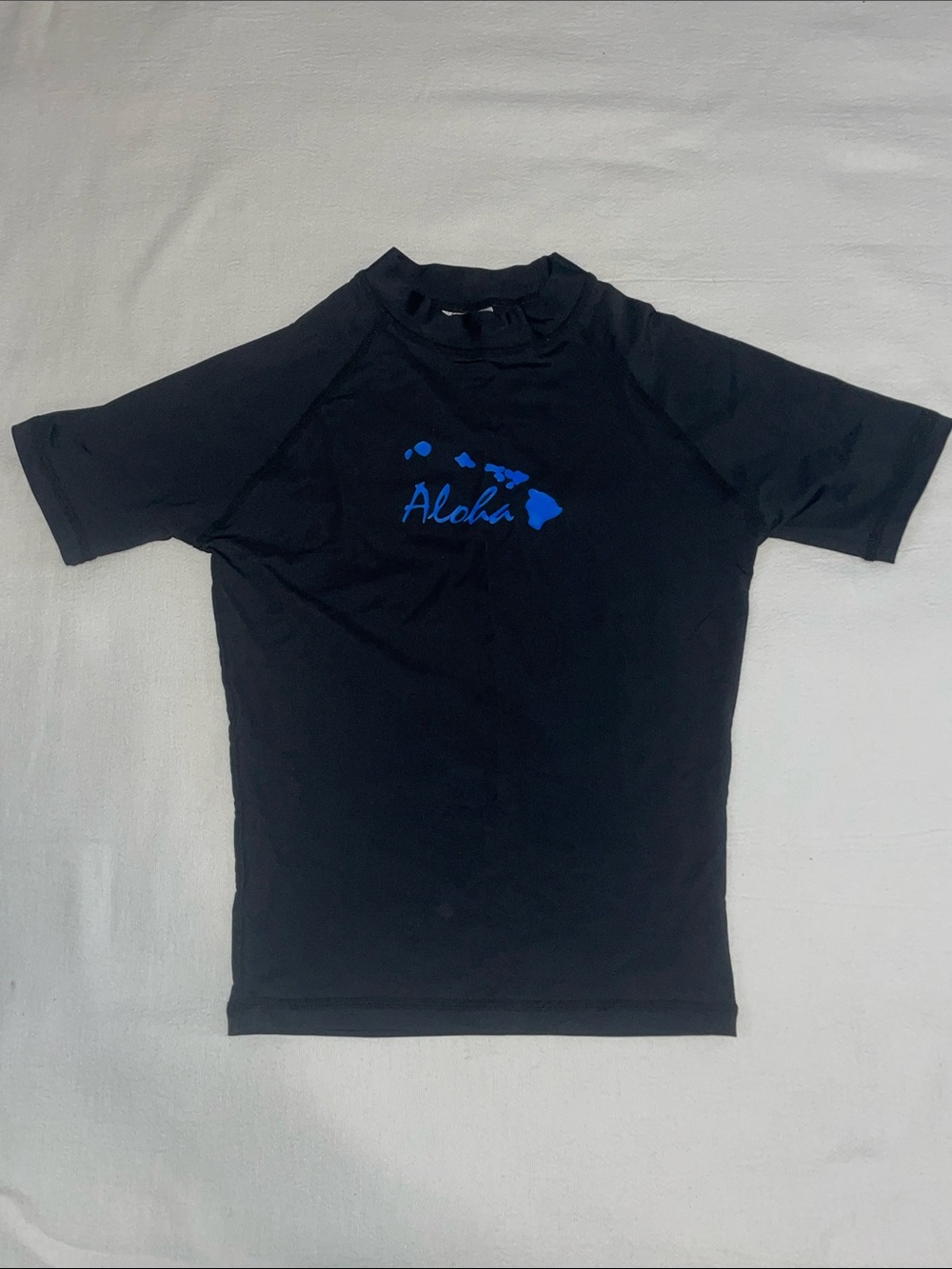 Kids' Black Rashguard with Blue 'Aloha' Print